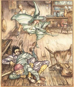  River Painting - King of the Golden River So there they lay all three illustrator Arthur Rackham
